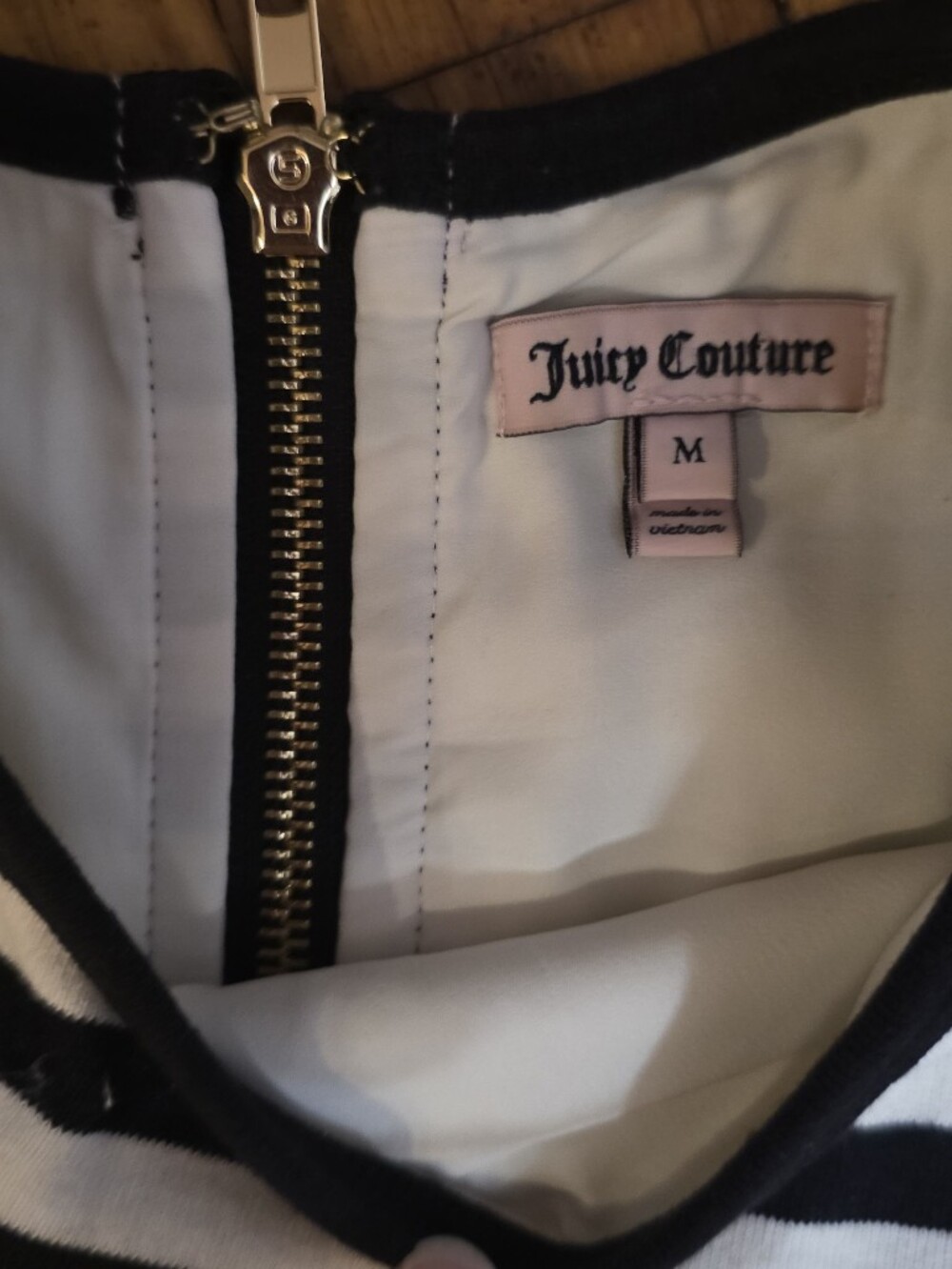 Juicy Couture Black & White Striped Mini Dress with Blue Floral Accents - Picture 3 of 4